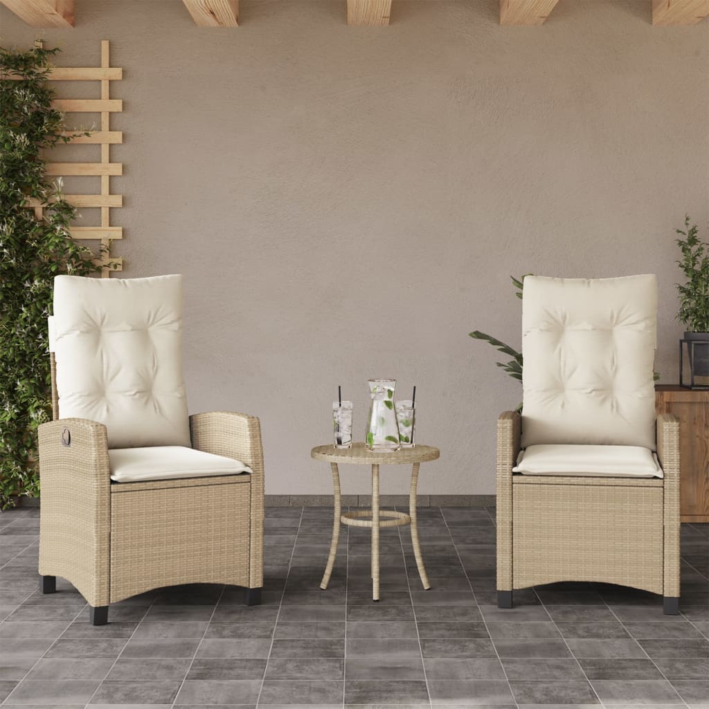 3-tlg. Bistro-Set mit Kissen Beige Poly Rattan