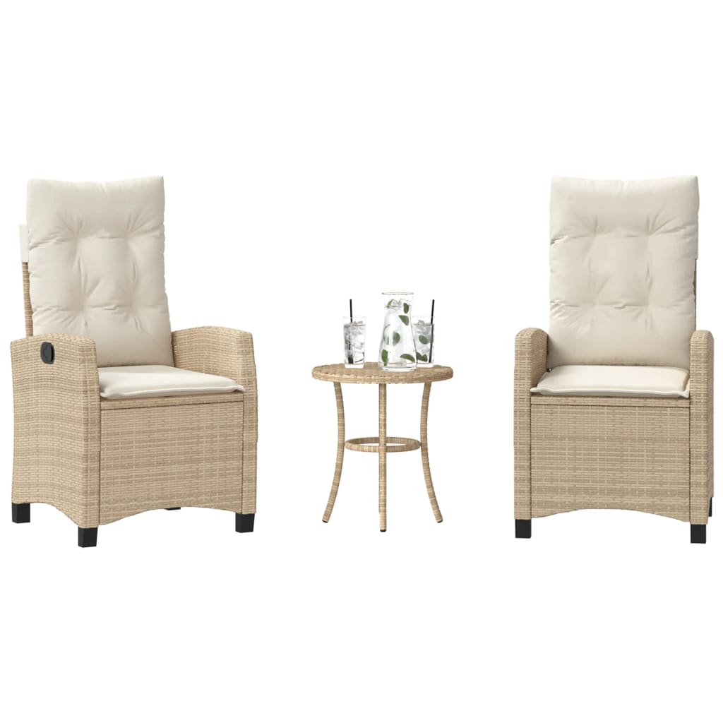 3-tlg. Bistro-Set mit Kissen Beige Poly Rattan