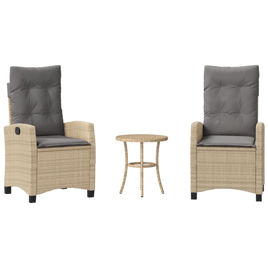 3-tlg. Bistro-Set mit Kissen Beigemischung Poly Rattan