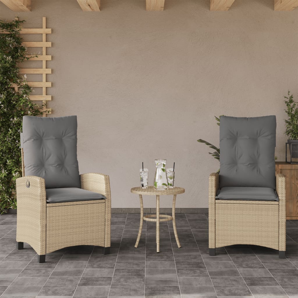 3-tlg. Bistro-Set mit Kissen Beigemischung Poly Rattan