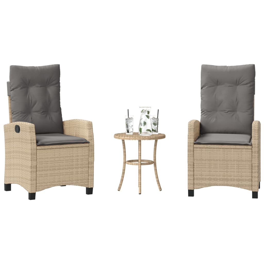 3-tlg. Bistro-Set mit Kissen Beigemischung Poly Rattan