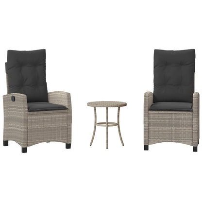 3-tlg. Bistro-Set mit Kissen Hellgrau Poly Rattan