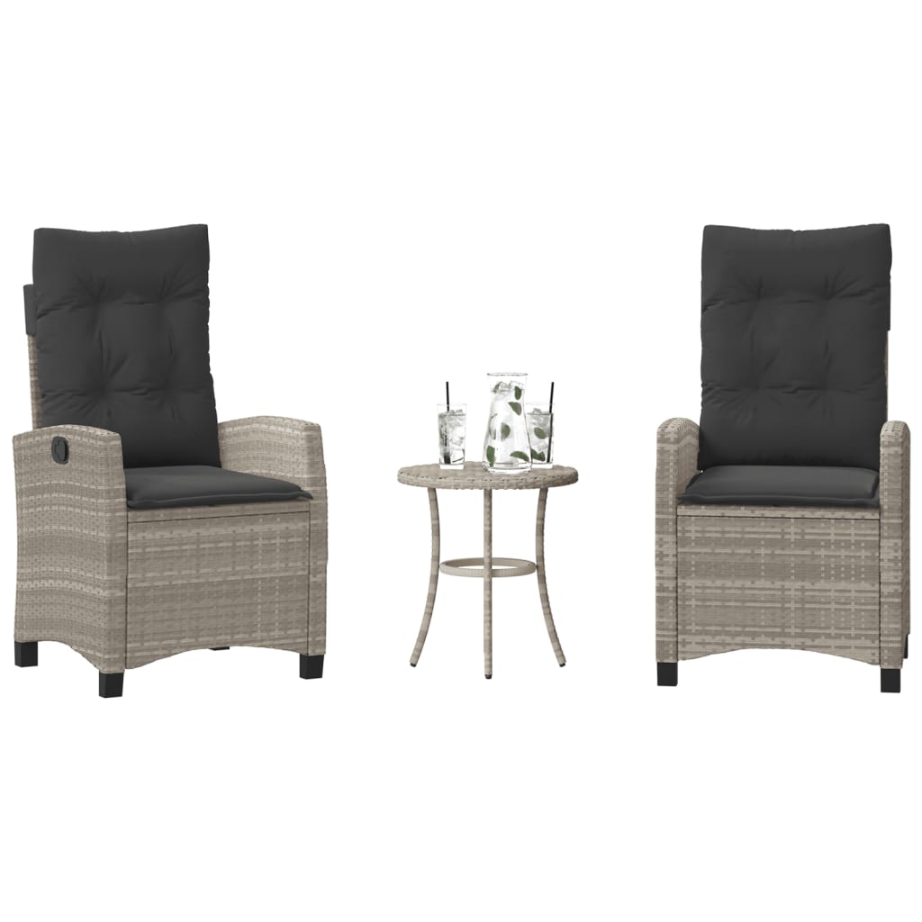 3-tlg. Bistro-Set mit Kissen Hellgrau Poly Rattan
