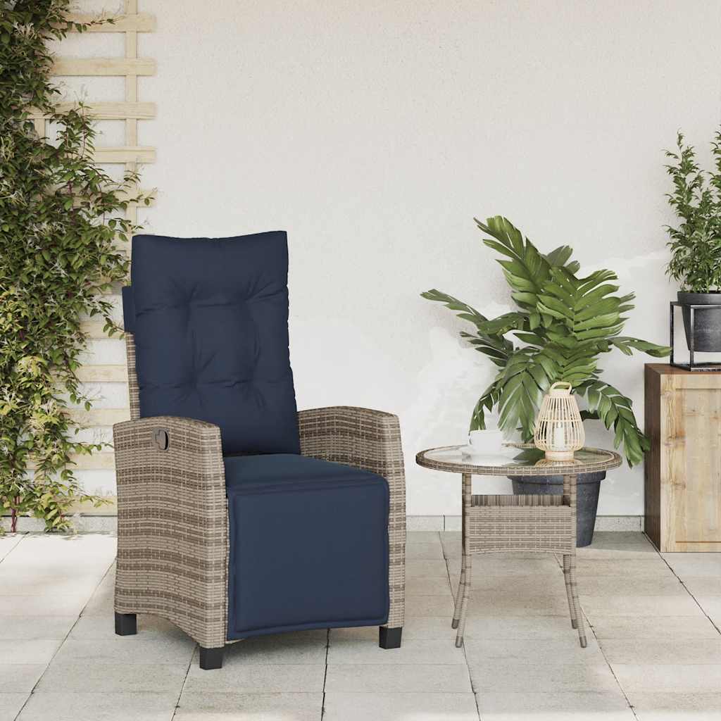 Gartensessel mit Fußteil Verstellbar Grau Poly Rattan