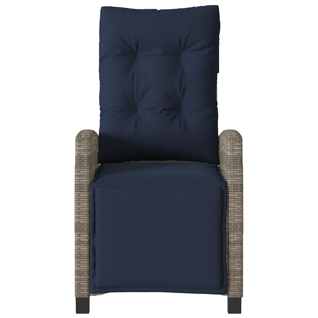 Gartensessel mit Fußteil Verstellbar Grau Poly Rattan