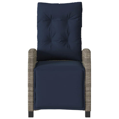 Gartensessel mit Fußteil Verstellbar Grau Poly Rattan