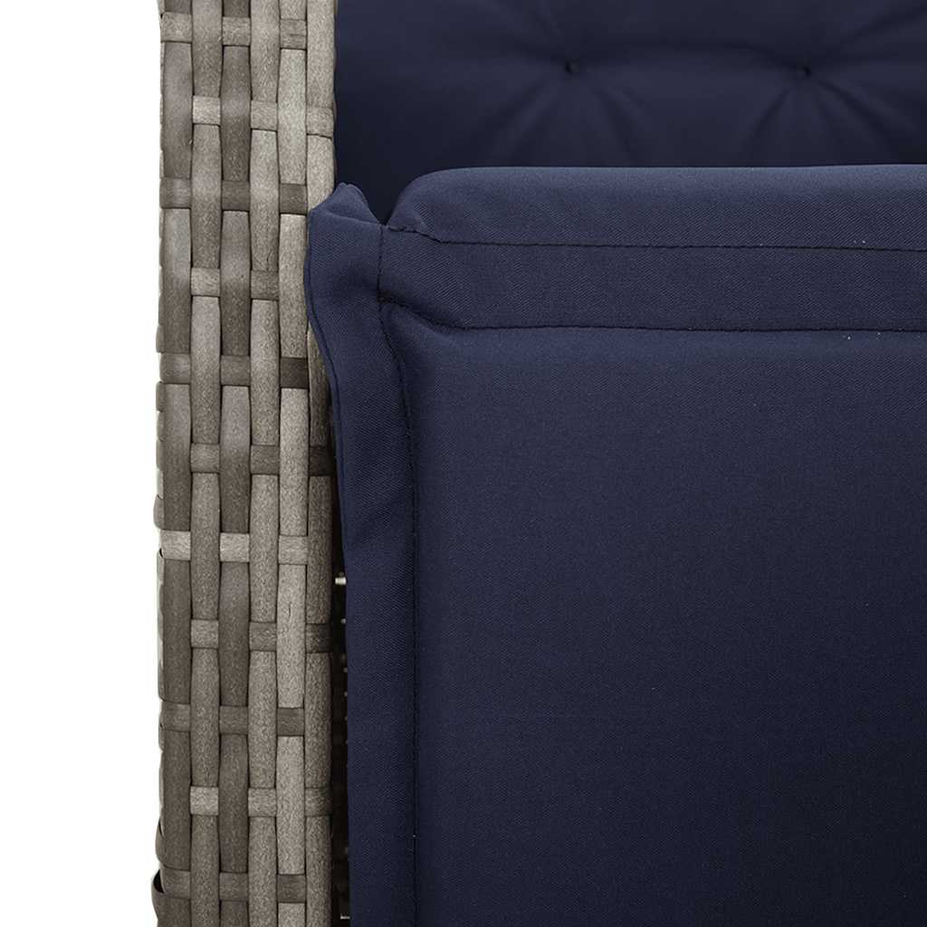 Gartensessel mit Fußteil Verstellbar Grau Poly Rattan