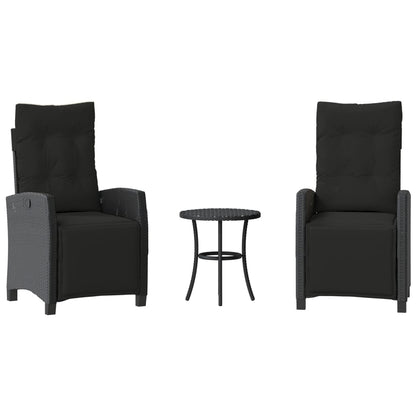3-tlg. Bistro-Set mit Kissen Schwarz Poly Rattan