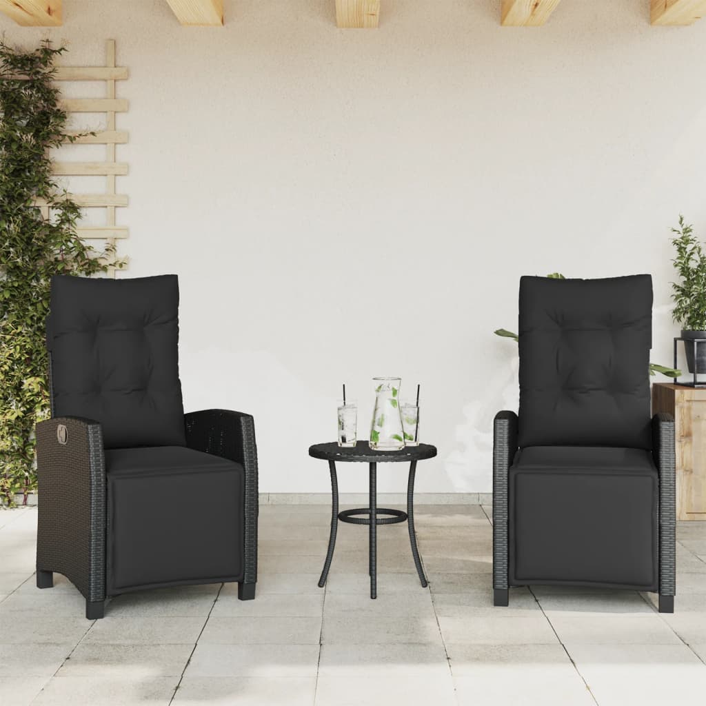 3-tlg. Bistro-Set mit Kissen Schwarz Poly Rattan