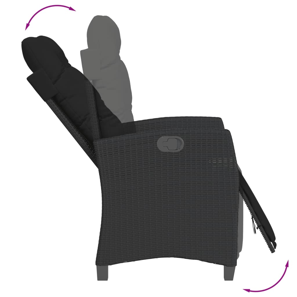 3-tlg. Bistro-Set mit Kissen Schwarz Poly Rattan