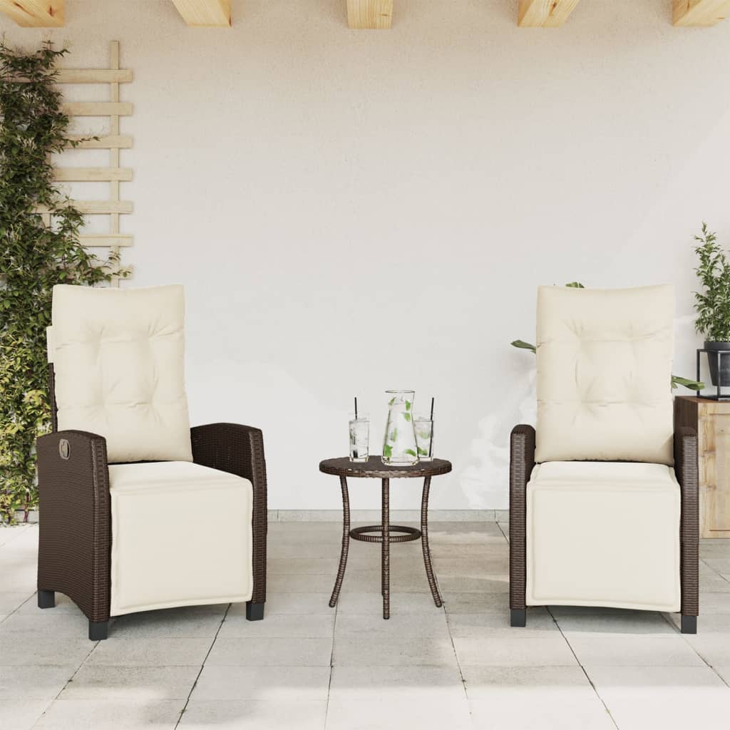 3-tlg. Bistro-Set mit Kissen Braun Poly Rattan