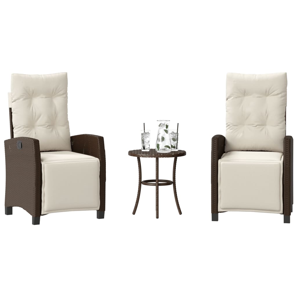 3-tlg. Bistro-Set mit Kissen Braun Poly Rattan