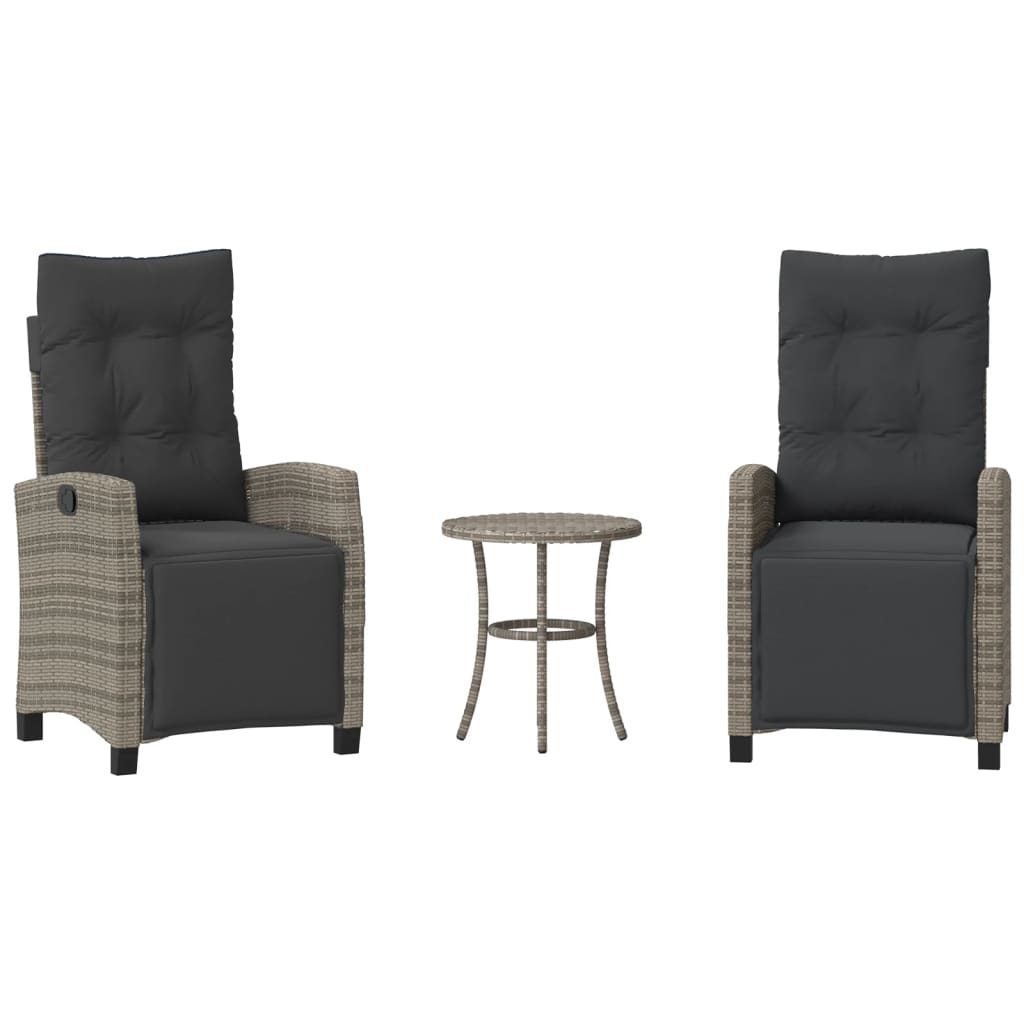 3-tlg. Bistro-Set mit Kissen Grau Poly Rattan