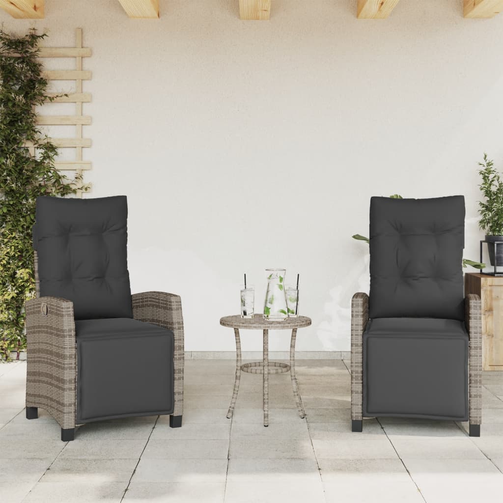 3-tlg. Bistro-Set mit Kissen Grau Poly Rattan