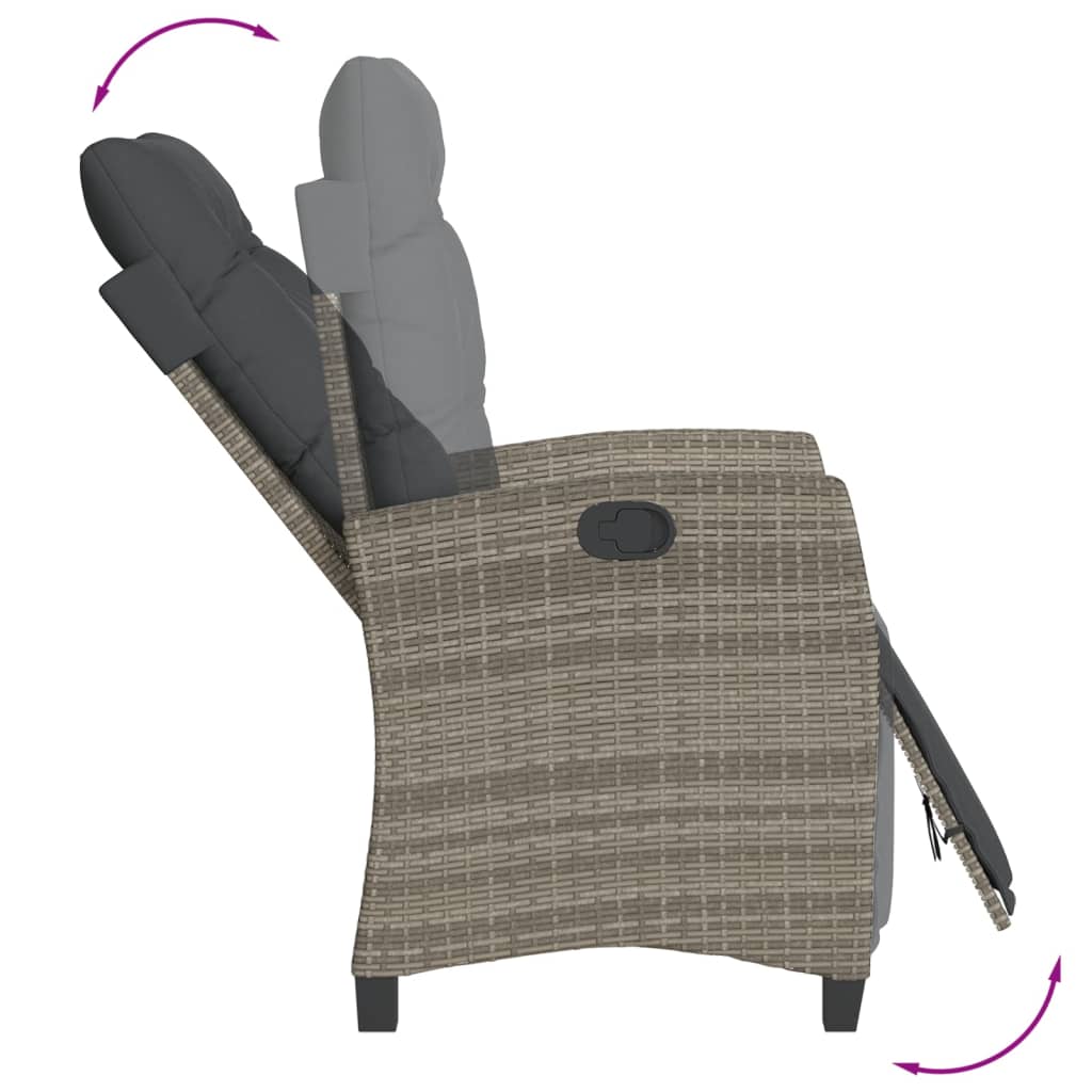 3-tlg. Bistro-Set mit Kissen Grau Poly Rattan
