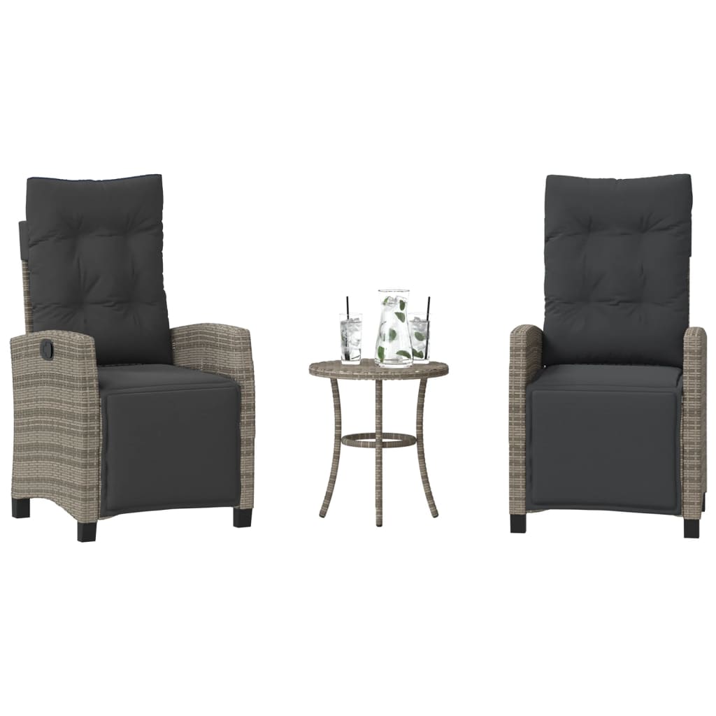 3-tlg. Bistro-Set mit Kissen Grau Poly Rattan