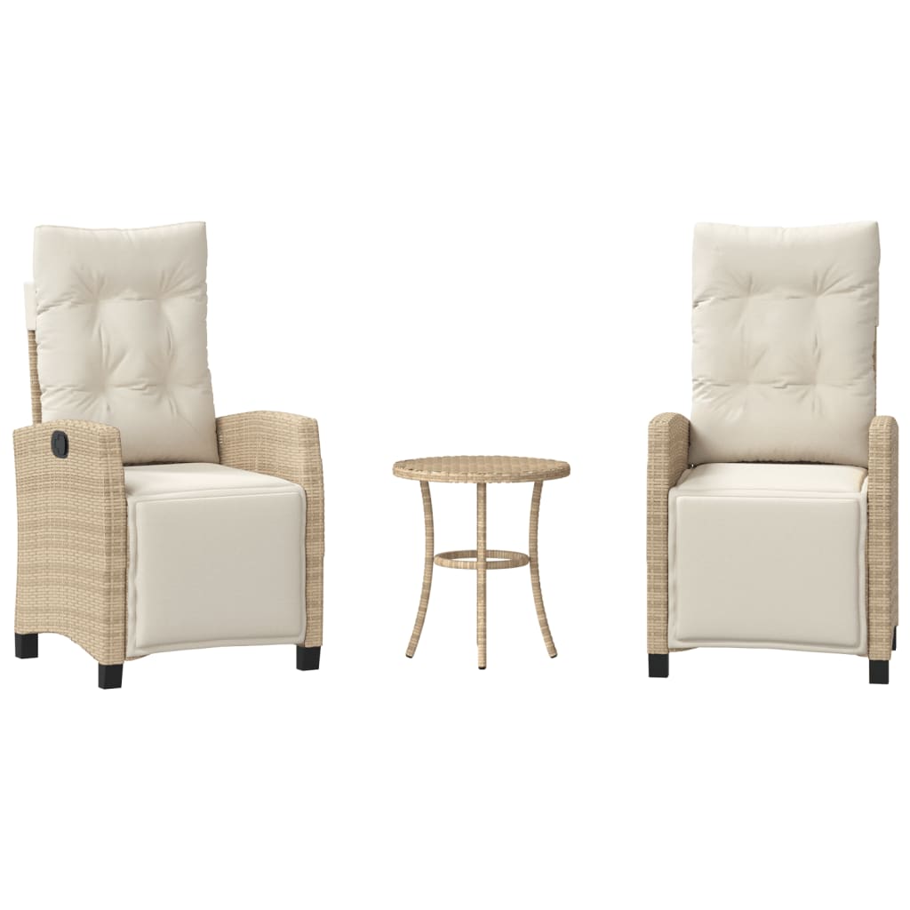 3-tlg. Bistro-Set mit Kissen Beige Poly Rattan
