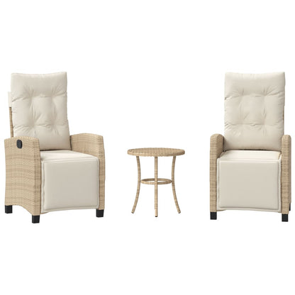 3-tlg. Bistro-Set mit Kissen Beige Poly Rattan