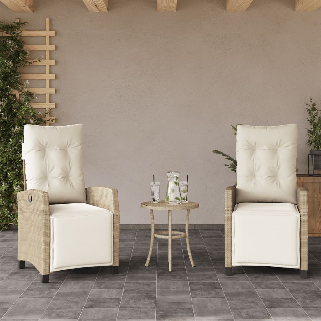 3-tlg. Bistro-Set mit Kissen Beige Poly Rattan