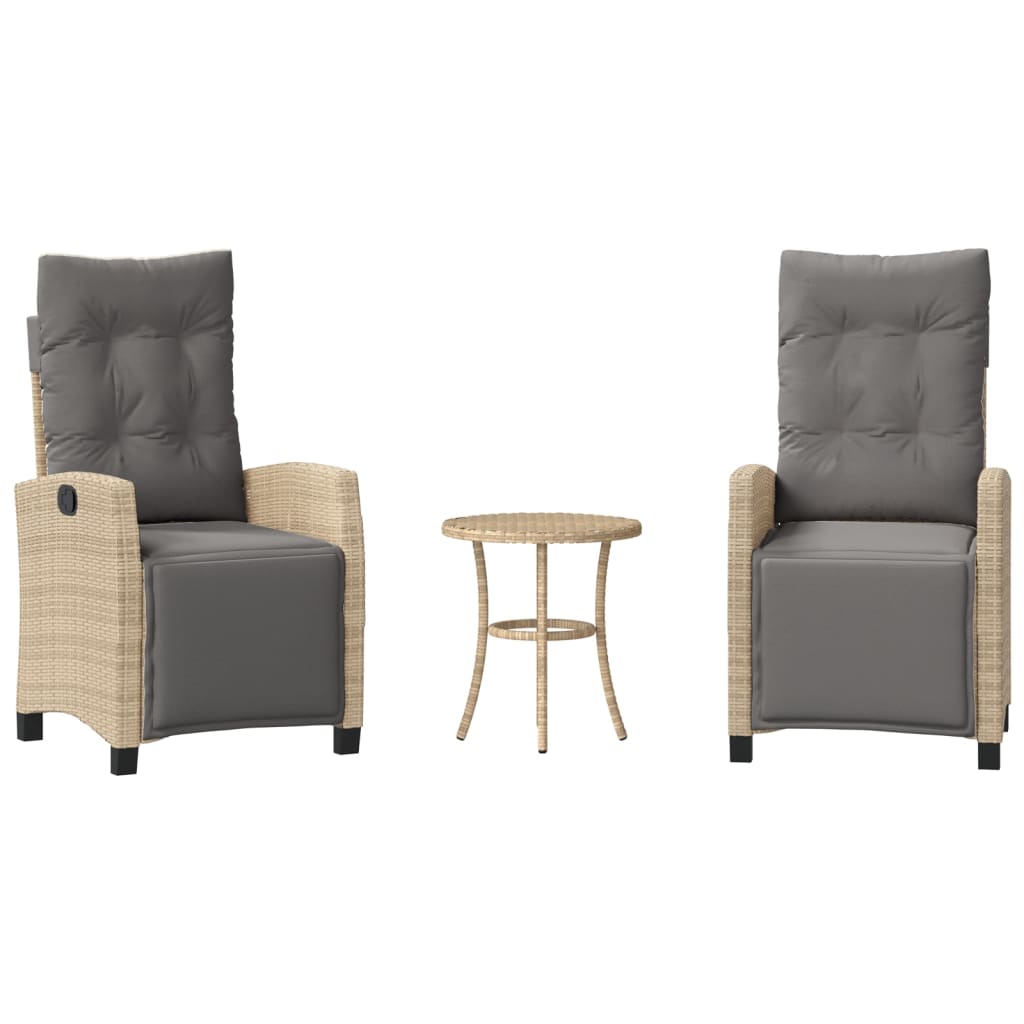 3-tlg. Bistro-Set mit Kissen Beigemischung Poly Rattan