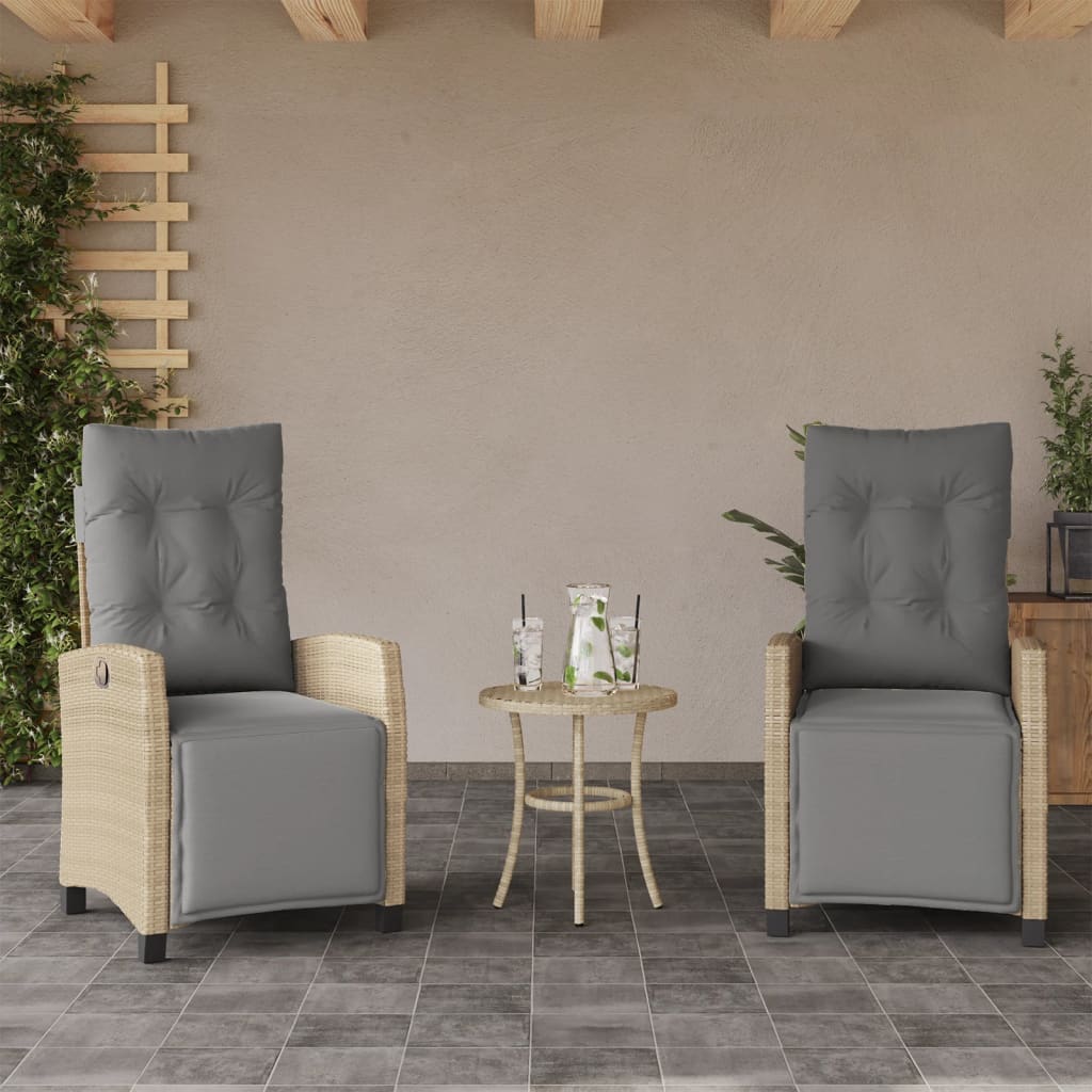 3-tlg. Bistro-Set mit Kissen Beigemischung Poly Rattan