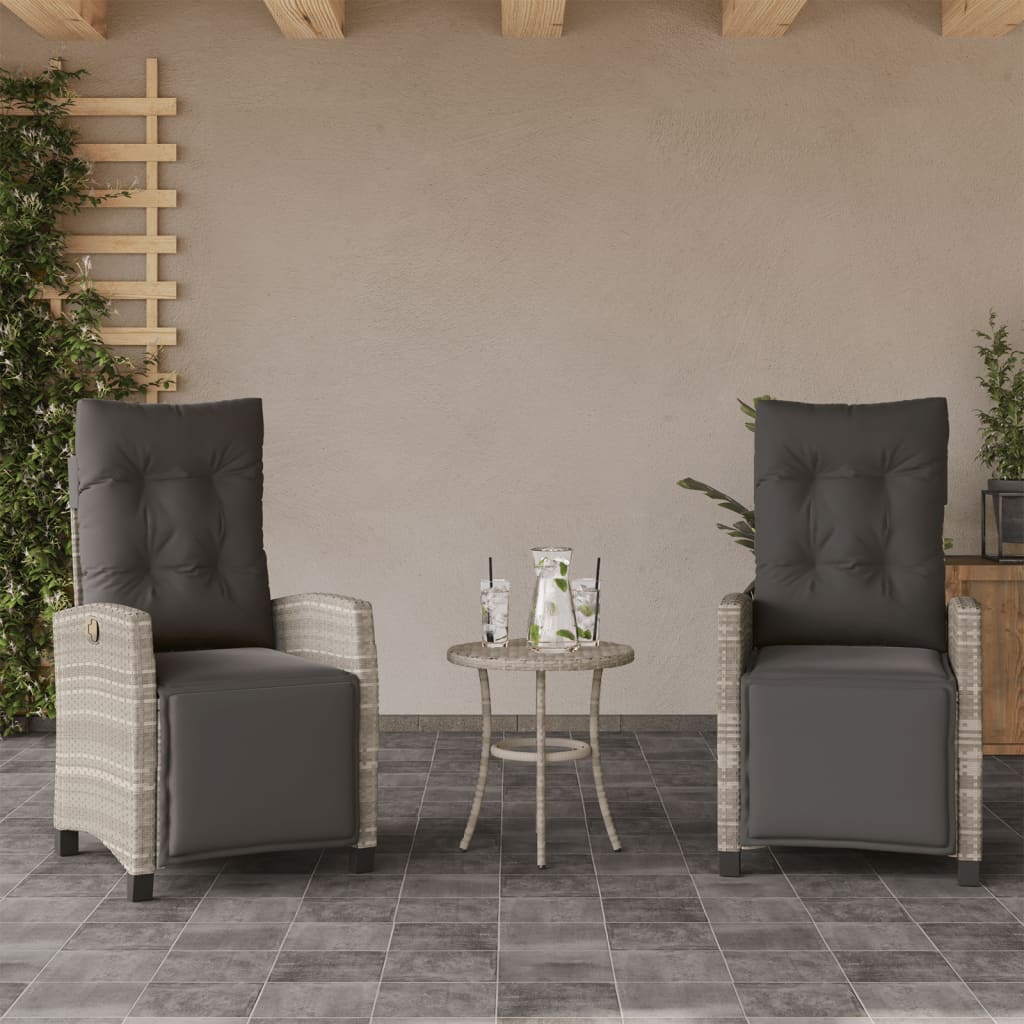 3-tlg. Bistro-Set mit Kissen Hellgrau Poly Rattan
