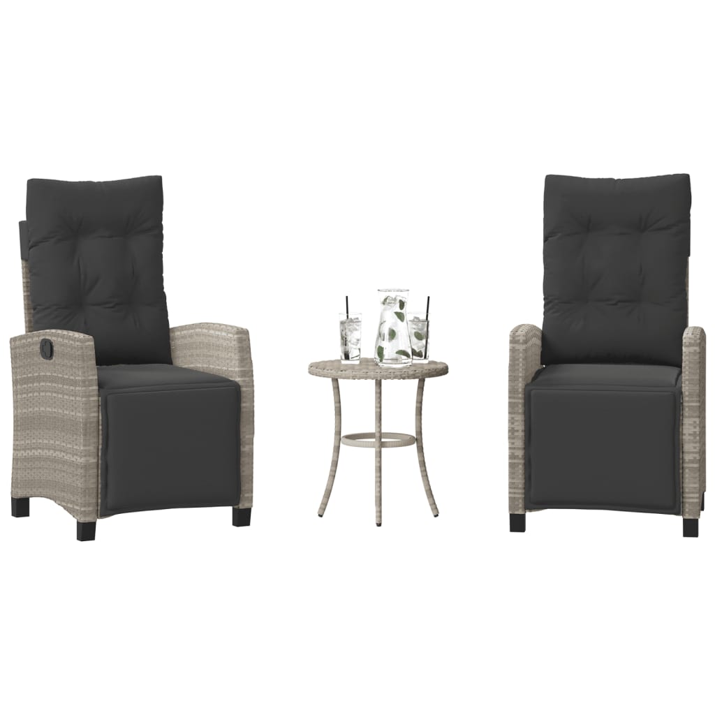 3-tlg. Bistro-Set mit Kissen Hellgrau Poly Rattan