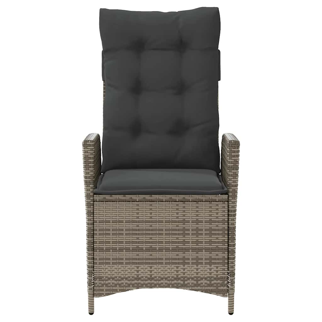 Gartensessel Verstellbar mit Kissen Grau Poly Rattan