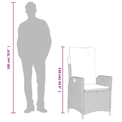 Gartensessel Verstellbar mit Kissen Grau Poly Rattan