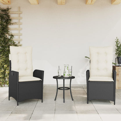 3-tlg. Bistro-Set mit Kissen Schwarz Poly Rattan