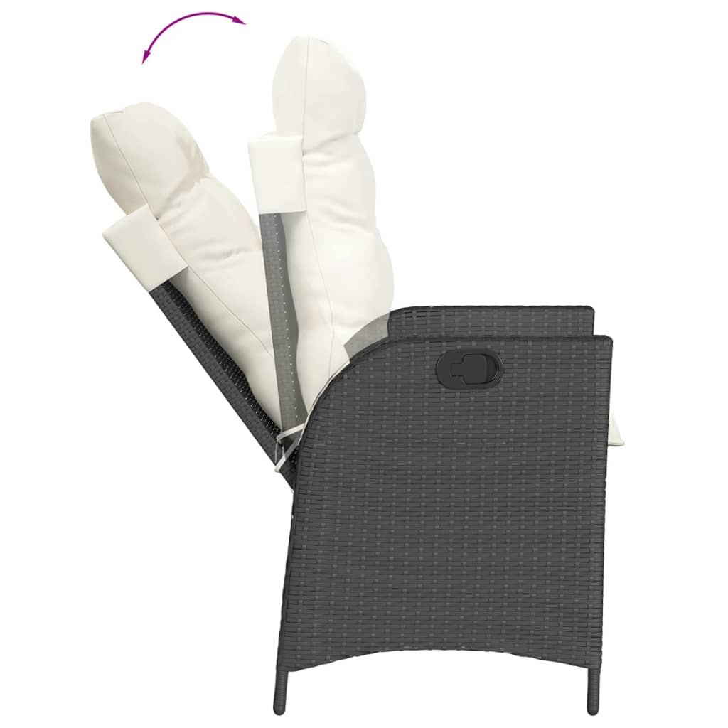 3-tlg. Bistro-Set mit Kissen Schwarz Poly Rattan