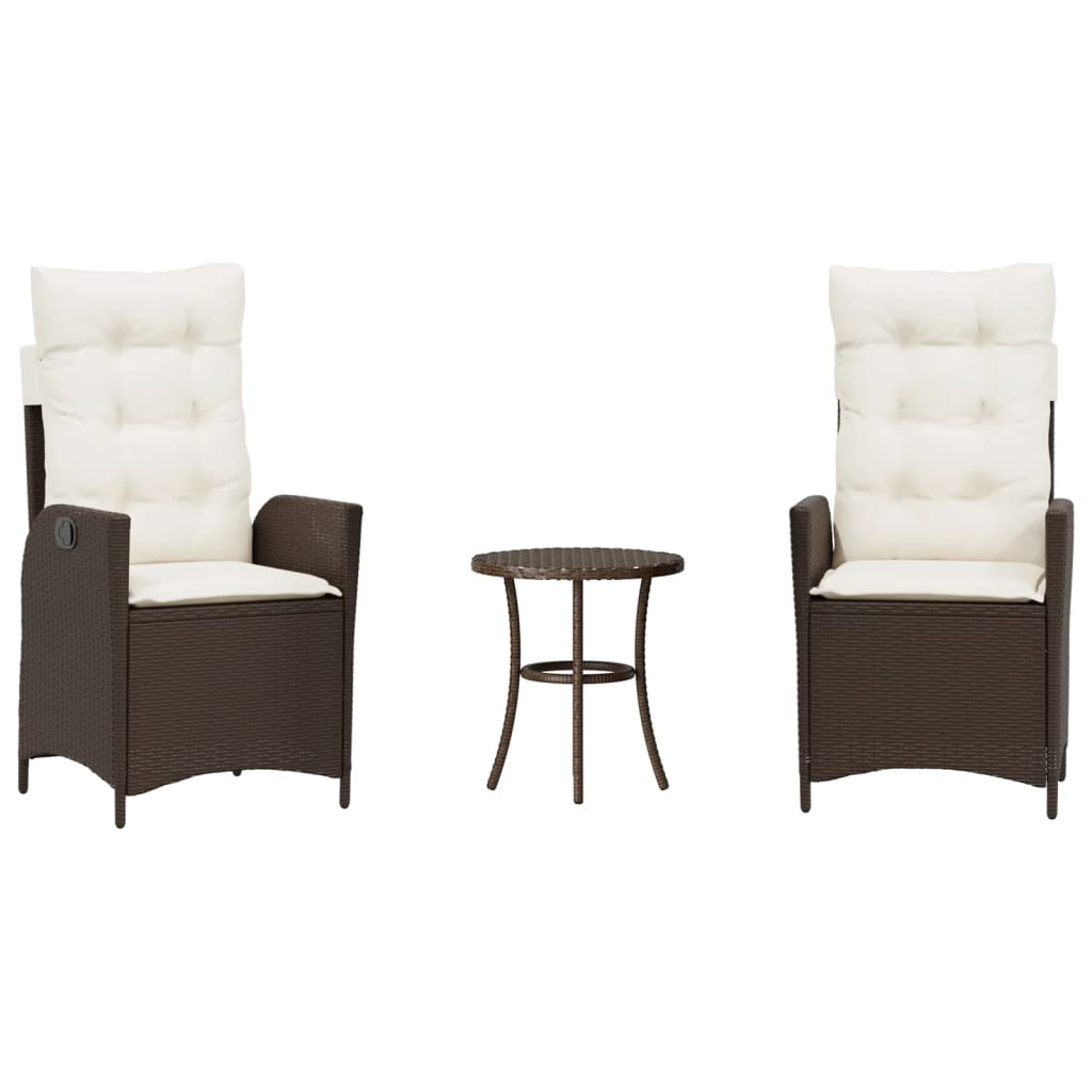 3-tlg. Bistro-Set mit Kissen Braun Poly Rattan