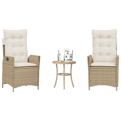 3-tlg. Bistro-Set mit Kissen Beige Poly Rattan