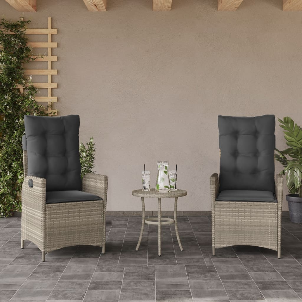3-tlg. Bistro-Set mit Kissen Hellgrau Poly Rattan