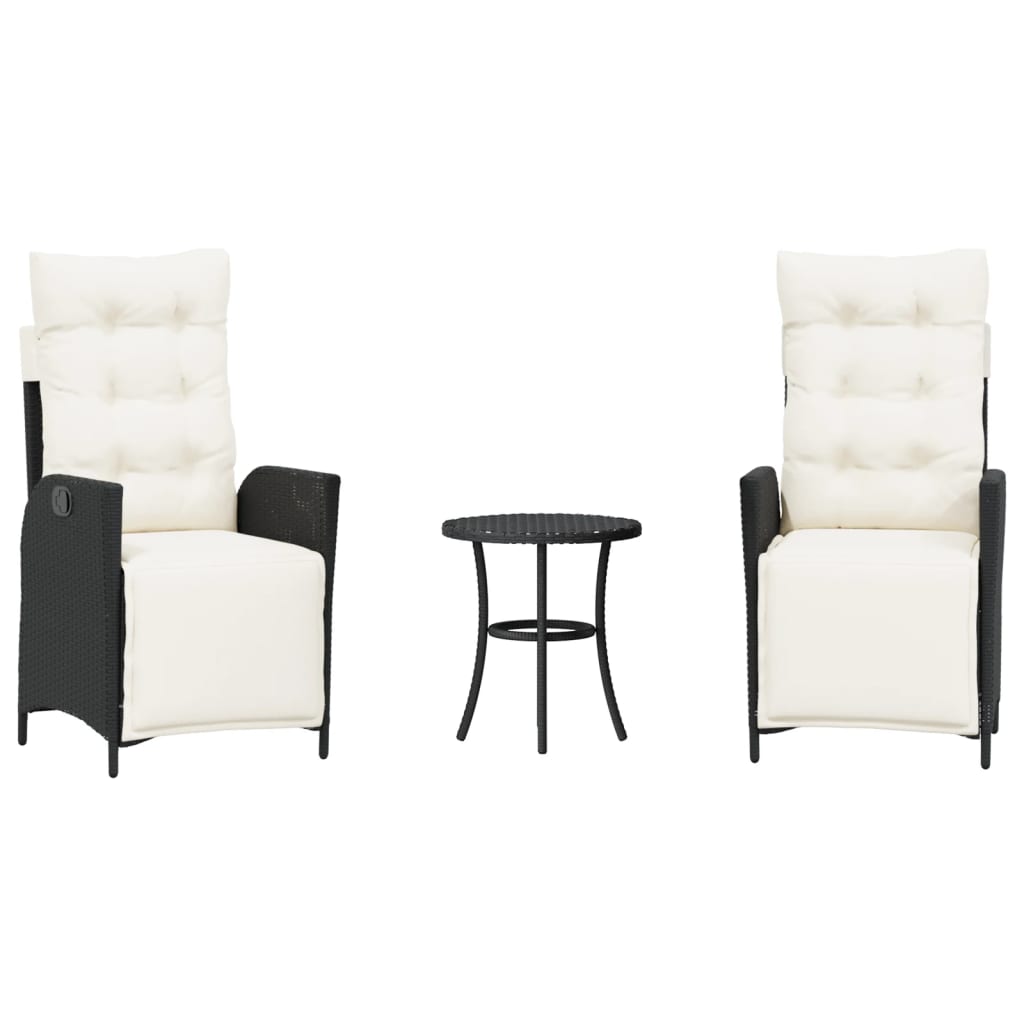 3-tlg. Bistro-Set mit Kissen Schwarz Poly Rattan