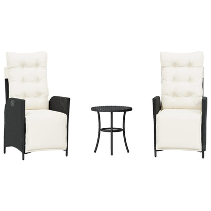 3-tlg. Bistro-Set mit Kissen Schwarz Poly Rattan