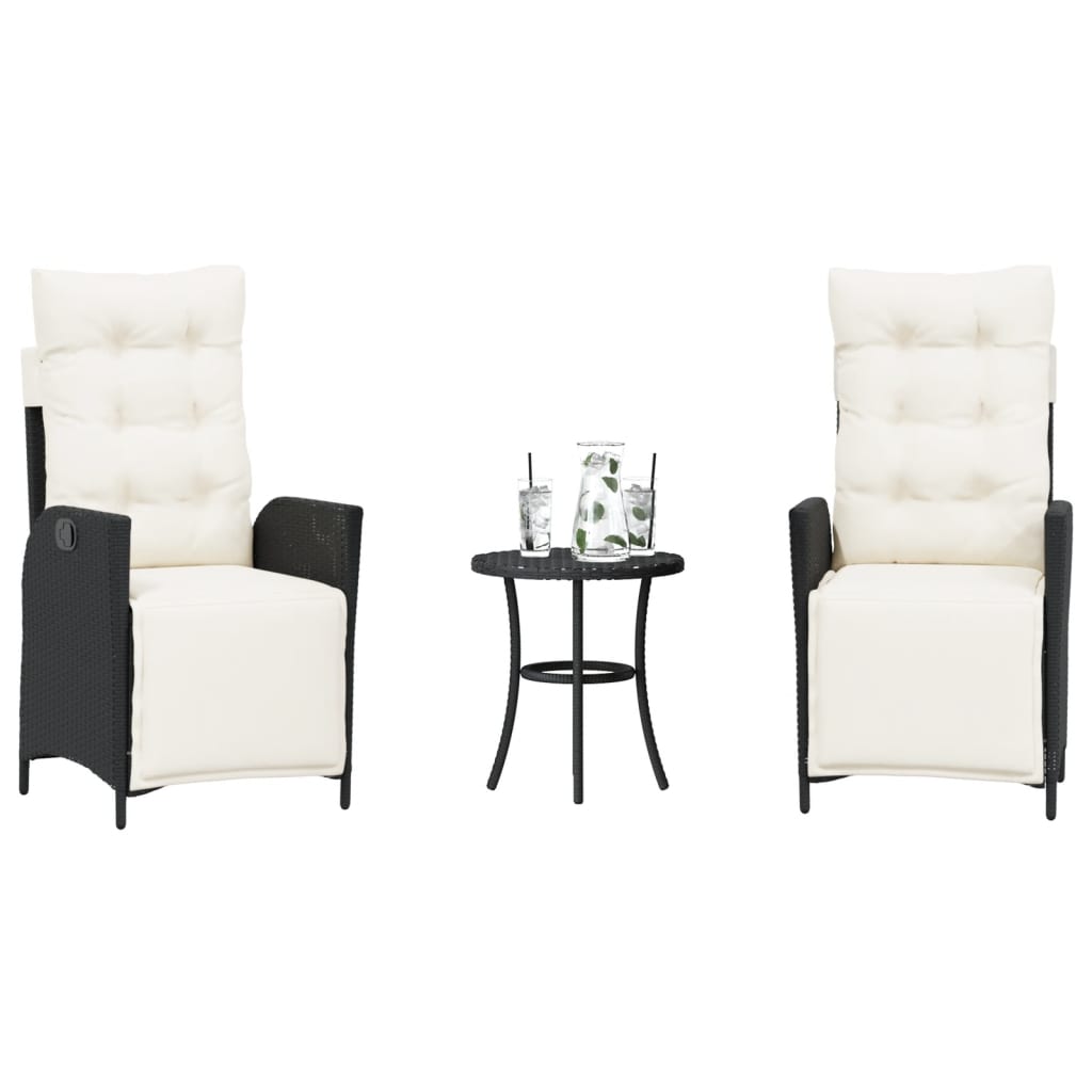 3-tlg. Bistro-Set mit Kissen Schwarz Poly Rattan
