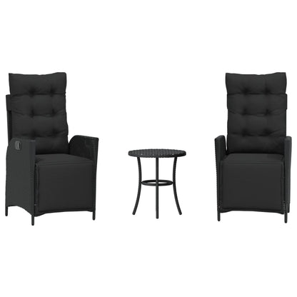 3-tlg. Bistro-Set mit Kissen Schwarz Poly Rattan