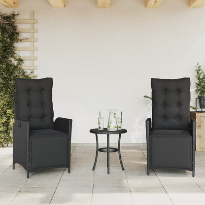 3-tlg. Bistro-Set mit Kissen Schwarz Poly Rattan