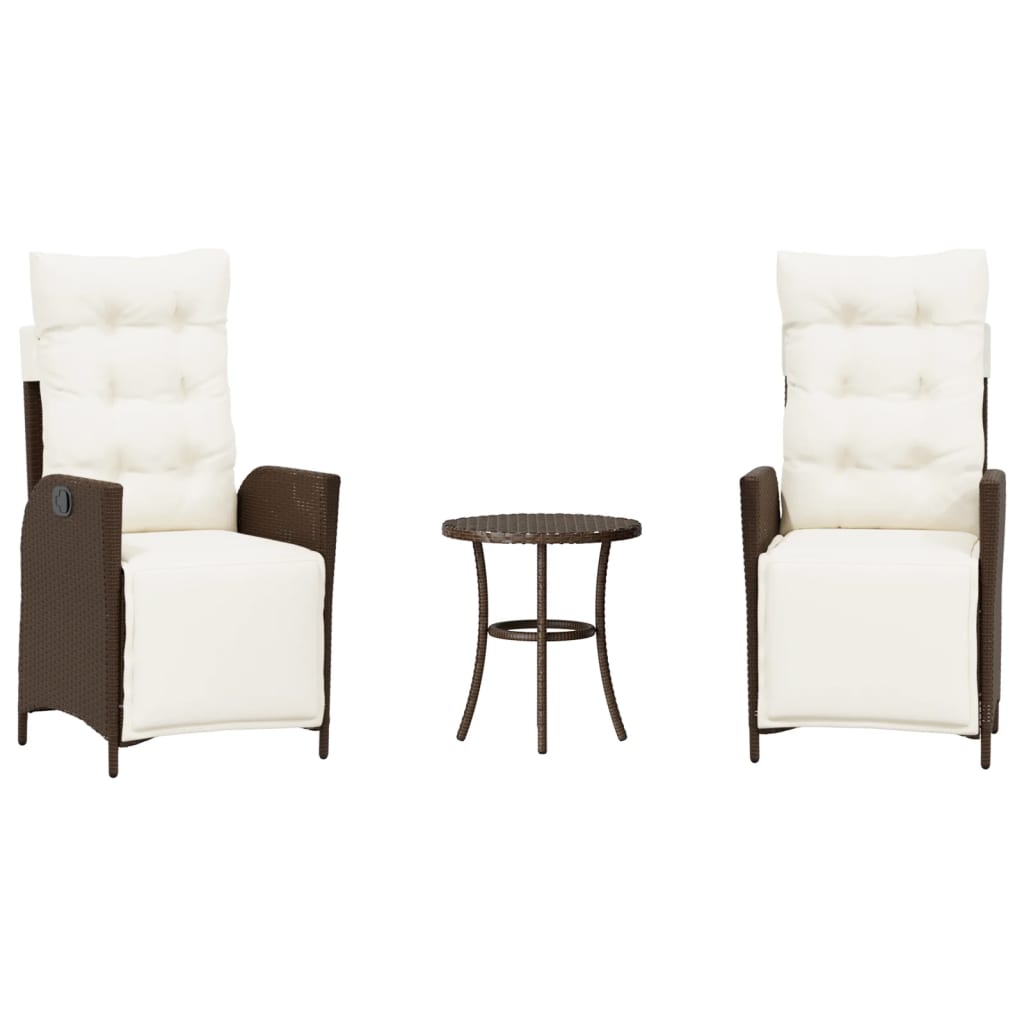 3-tlg. Bistro-Set mit Kissen Braun Poly Rattan