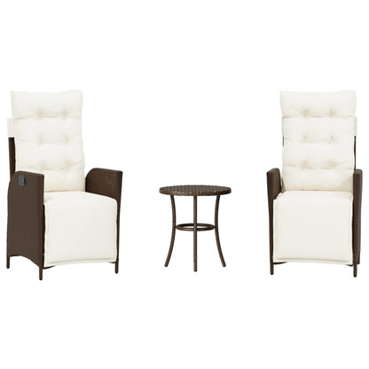 3-tlg. Bistro-Set mit Kissen Braun Poly Rattan