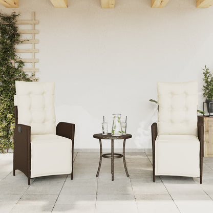 3-tlg. Bistro-Set mit Kissen Braun Poly Rattan