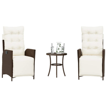 3-tlg. Bistro-Set mit Kissen Braun Poly Rattan