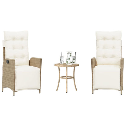 3-tlg. Bistro-Set mit Kissen Beige Poly Rattan