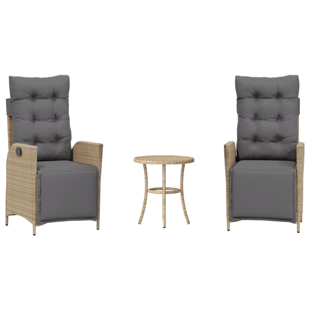 3-tlg. Bistro-Set mit Kissen Beigemischung Poly Rattan