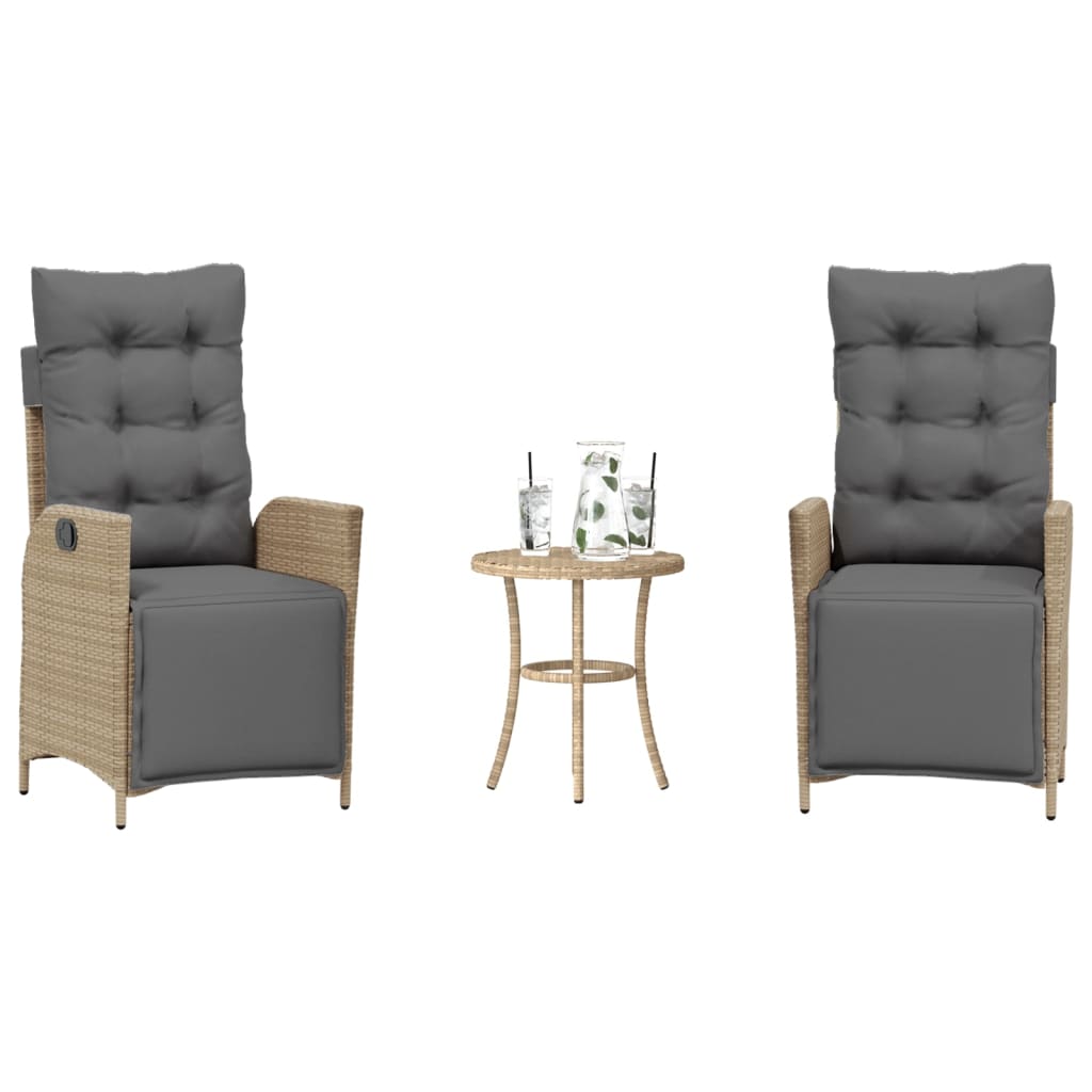 3-tlg. Bistro-Set mit Kissen Beigemischung Poly Rattan