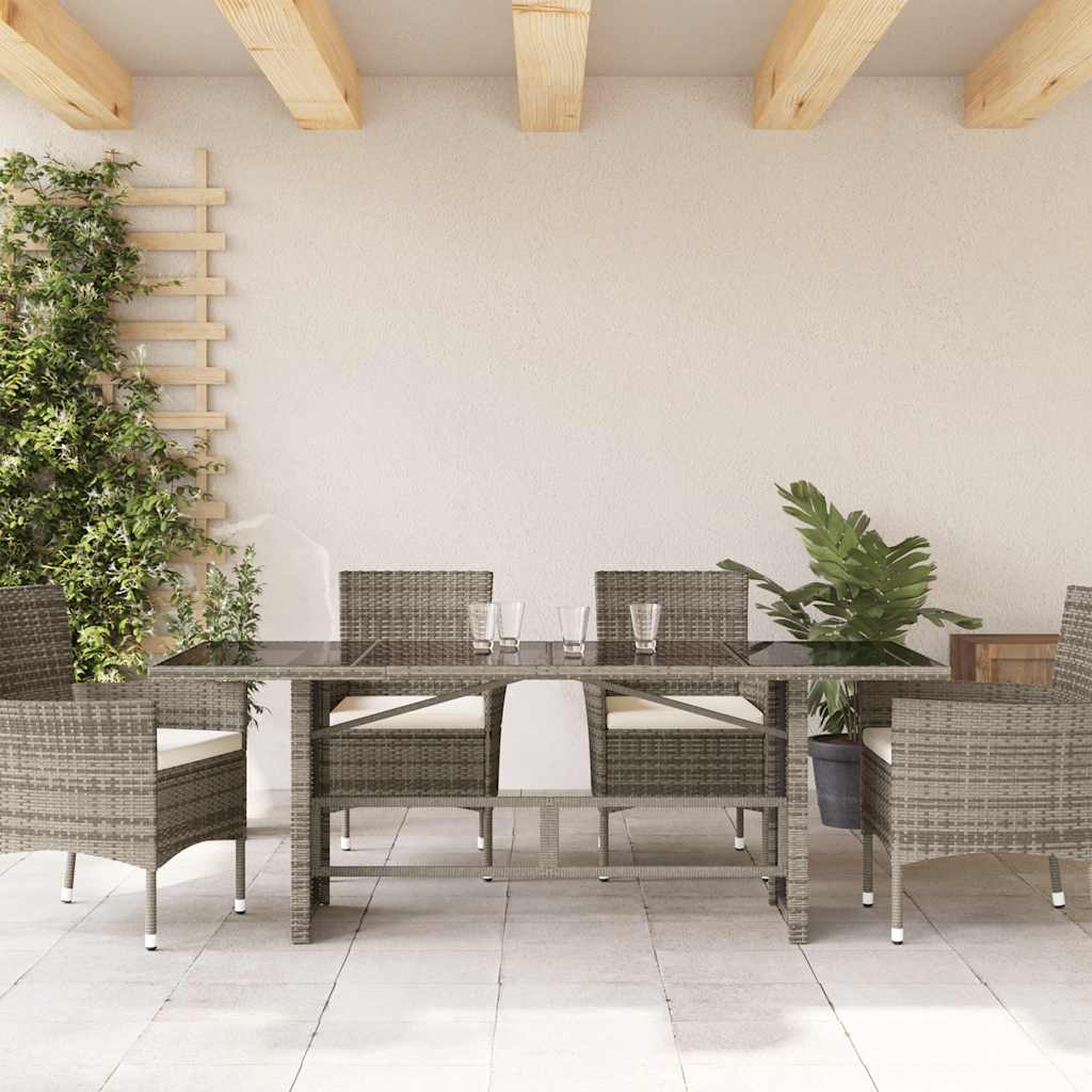 Gartentisch mit Glasplatte Grau 190x80x74 cm Poly Rattan