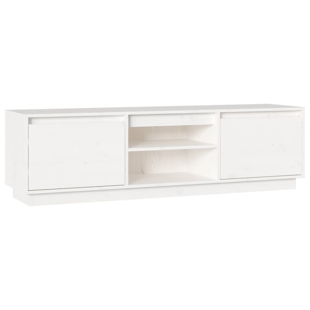Meuble TV blanc 140x35x40 cm en bois de pin massif