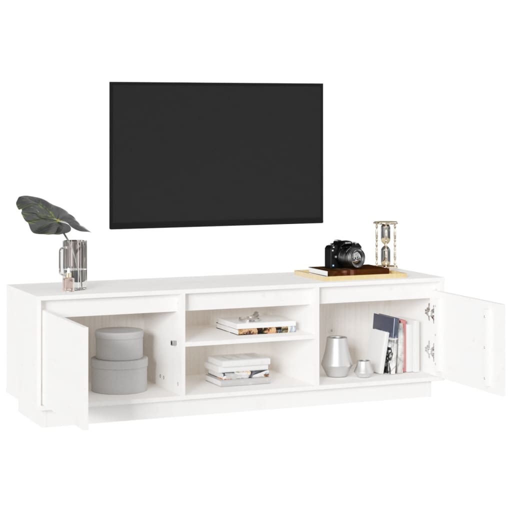 Meuble TV blanc 140x35x40 cm en bois de pin massif