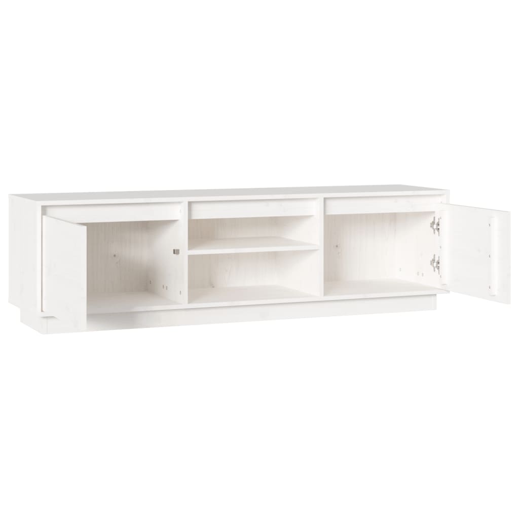 Meuble TV blanc 140x35x40 cm en bois de pin massif